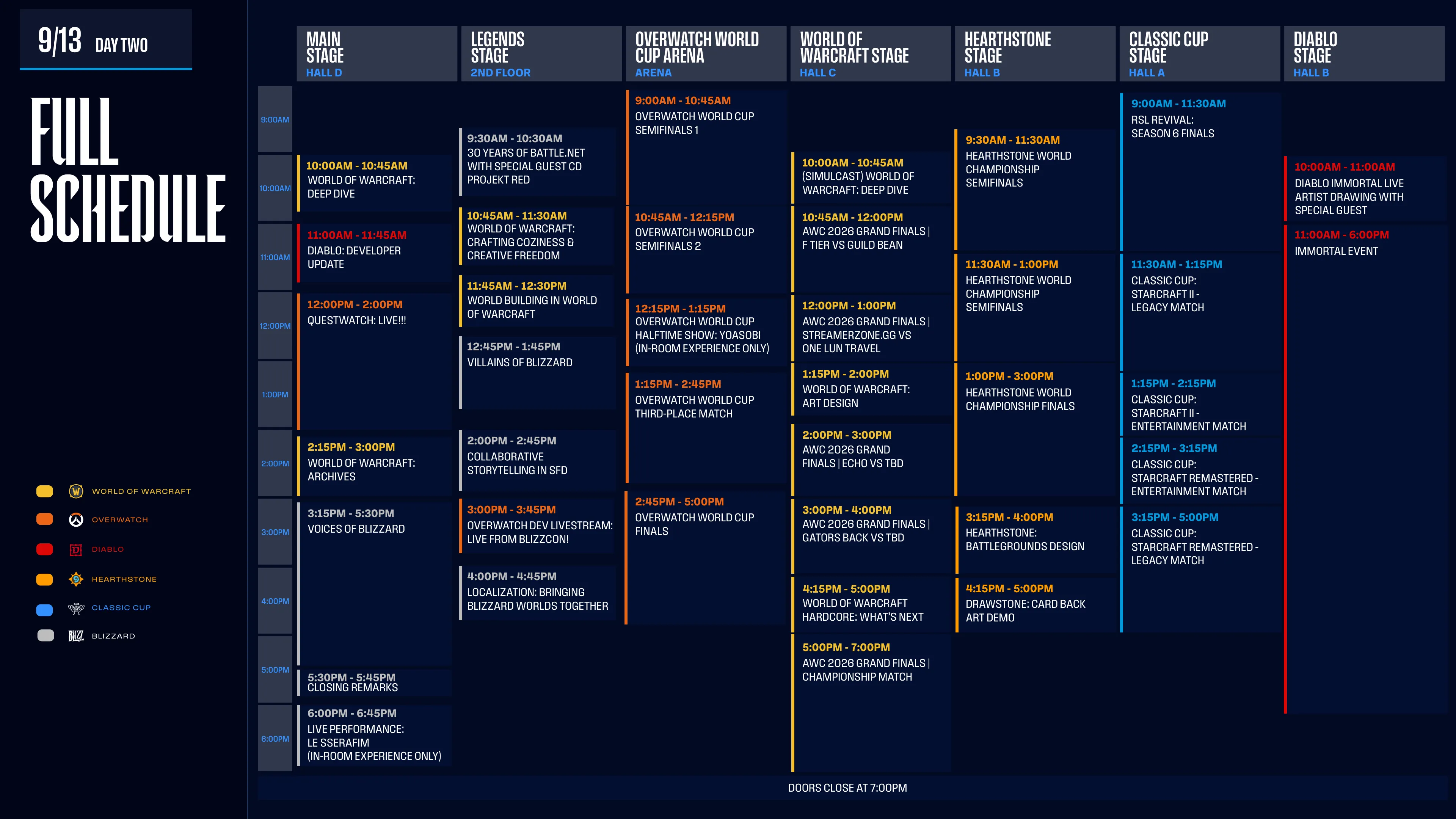 Il programma completo del secondo giorno della BlizzCon 2026, con i titoli e gli orari di inizio dei panel