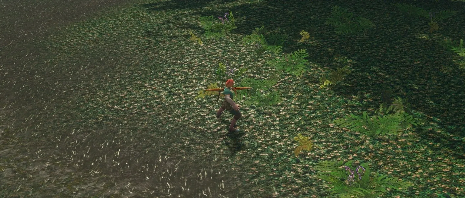 A Hunter with a bow runs through the undergrowth beside a stream in the beta of World of Warcraft: Forever