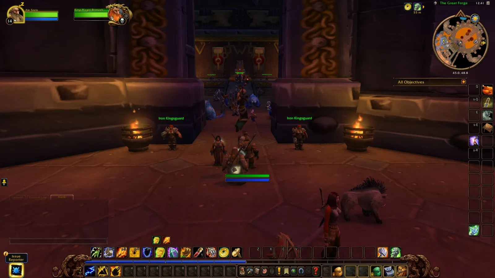 The Great Forge of Ironforge with the entrance of the High Seat straight ahead, a screenshot from the beta of World of Warcraft: Forever