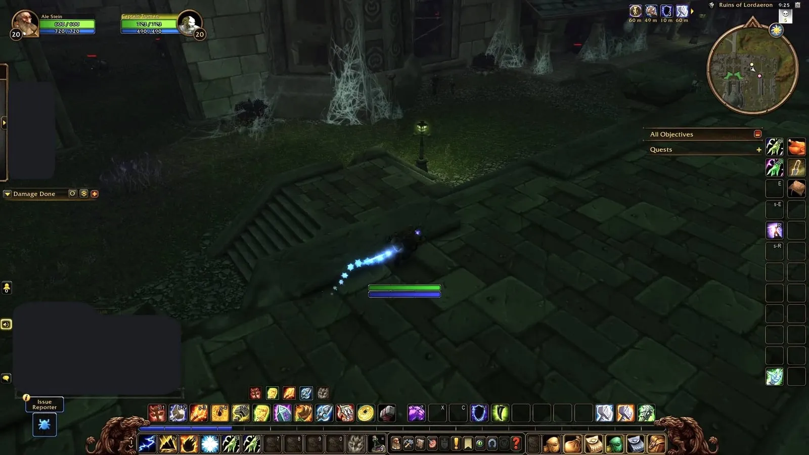 A window in a dark stone room of the Ruins of Lordaeron, the shortcut past the web-covered gate, a screenshot from the beta of World of Warcraft: Forever
