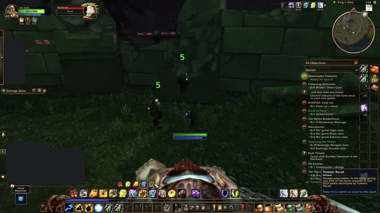 The broken pillar against a low wall behind The Baron, the jump into Lordamere Overlook, a screenshot from the beta of World of Warcraft: Forever