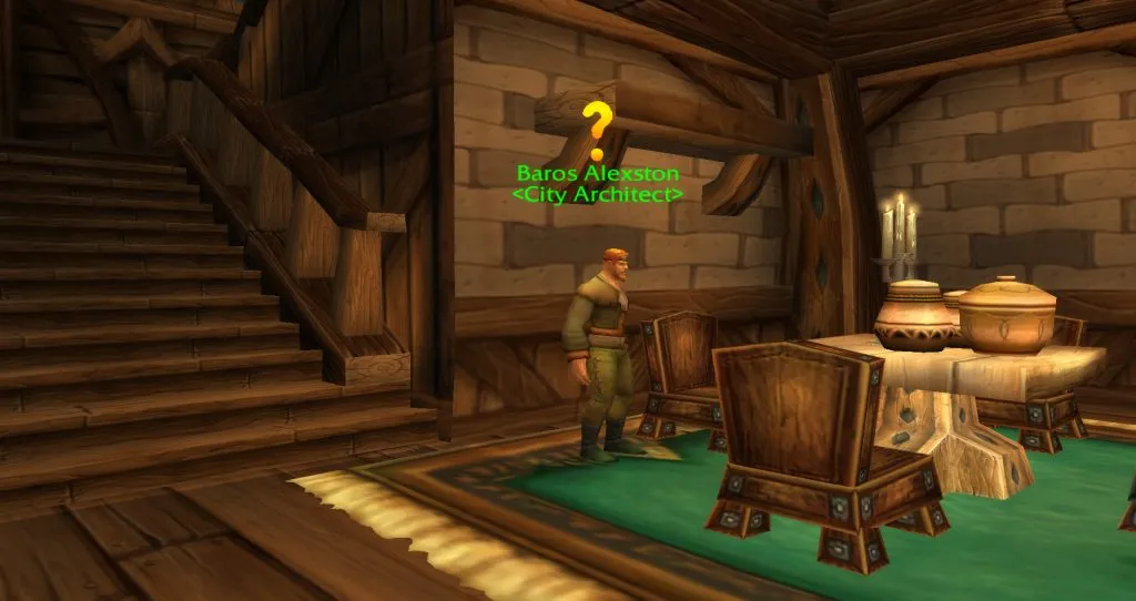 Baros Alexston in City Hall at Cathedral Square in Stormwind, a screenshot from World of Warcraft
