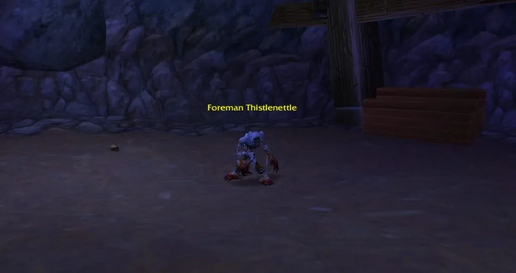 Foreman Thistlenettle among other undead at the end of the haunted mine, a screenshot from World of Warcraft