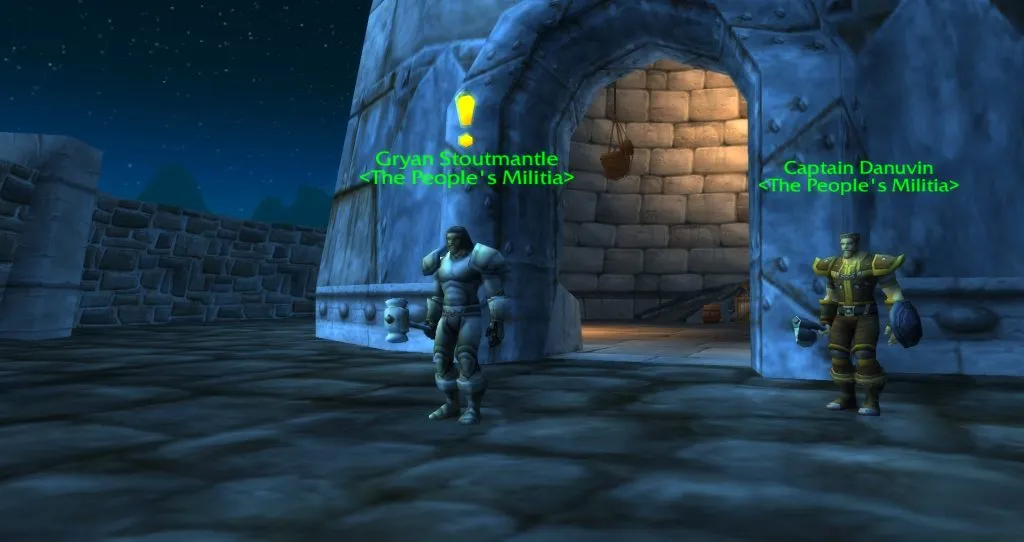 Gryan Stoutmantle at Sentinel Hill in Westfall, a screenshot from World of Warcraft