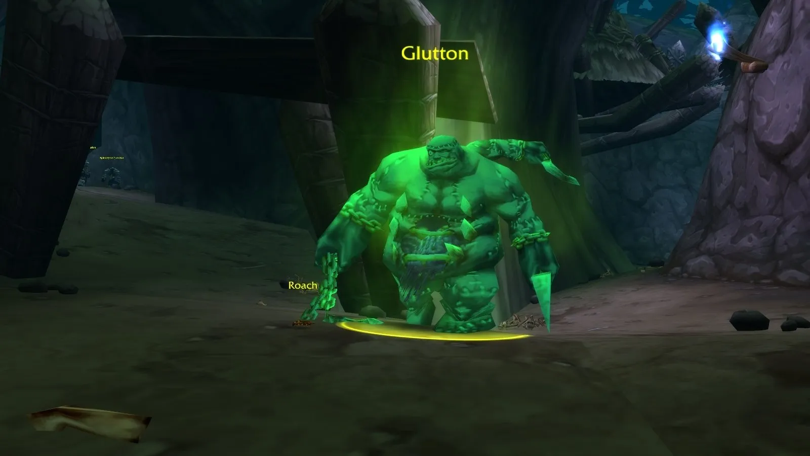 Glutton, a green glowing abomination, in Razorfen Downs, a screenshot from World of Warcraft