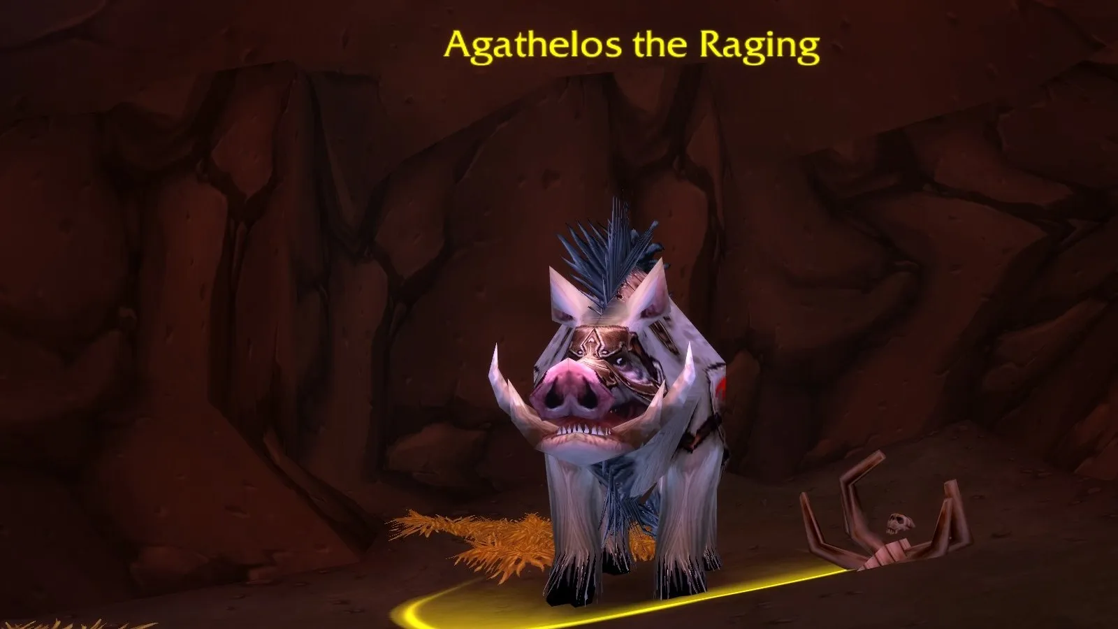 Agathelos the Raging, a giant boar, in Razorfen Kraul, a screenshot from World of Warcraft