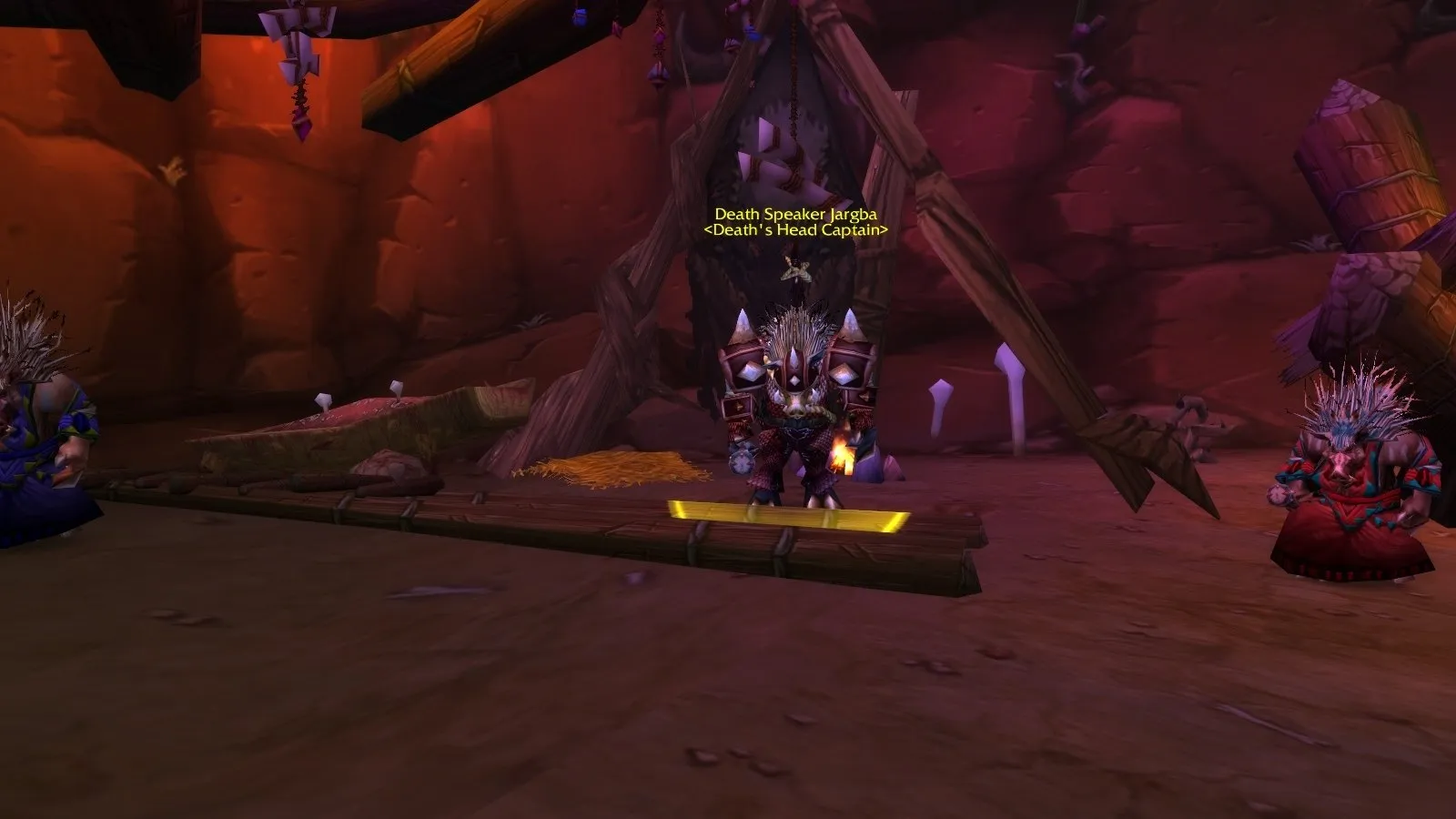Death Speaker Jargba between two quilboar casters in Razorfen Kraul, a screenshot from World of Warcraft