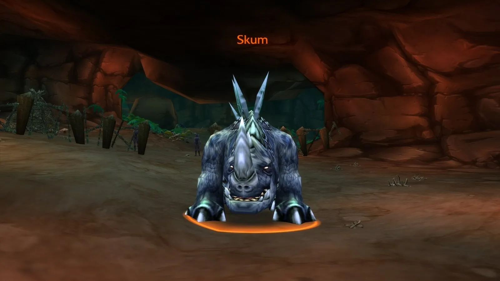 Skum, a grey thunder lizard, in Wailing Caverns, a screenshot from World of Warcraft