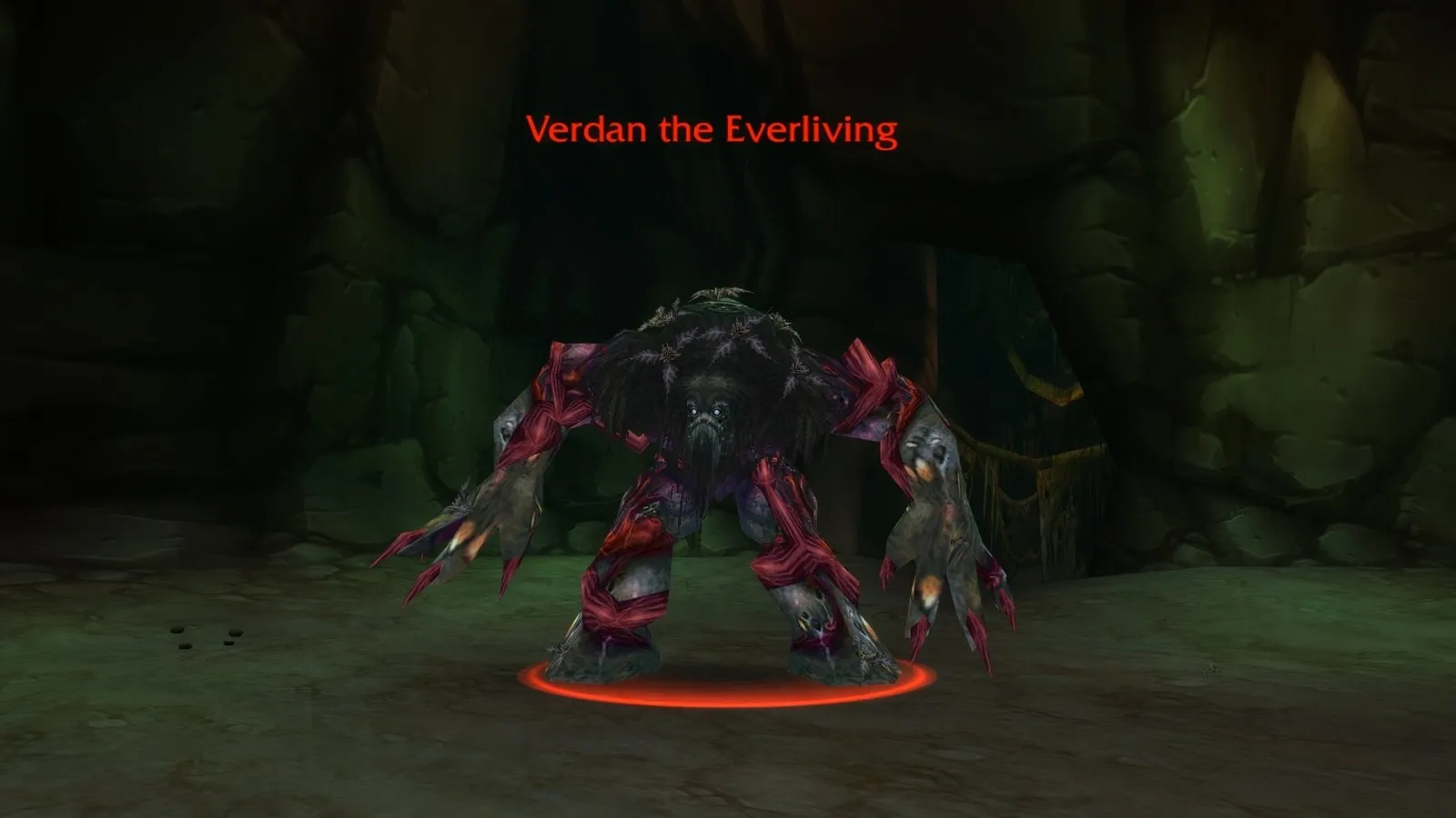 Verdan the Everliving in a dark cave of Wailing Caverns, a screenshot from World of Warcraft