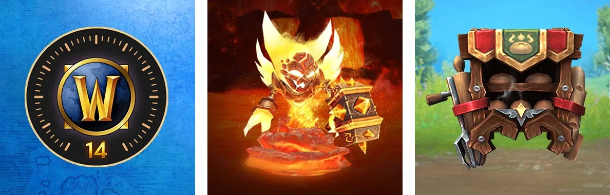 The three rewards in the MyMacca’s app: 14 days of Game Time, the Lil’ Ragnaros pet and the Portable Bakery back piece