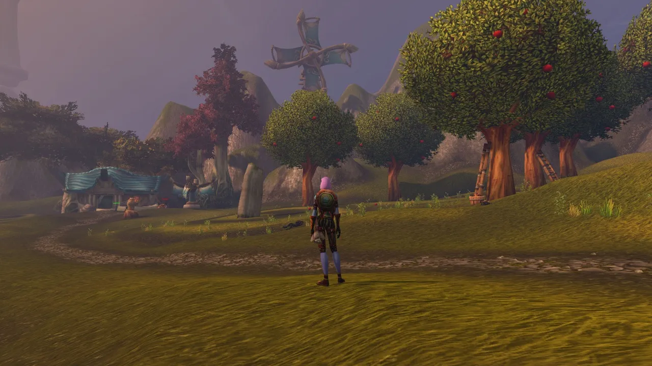 The farm of Aamelia Windfield in the orchard, a screenshot from the World of Warcraft: Forever beta