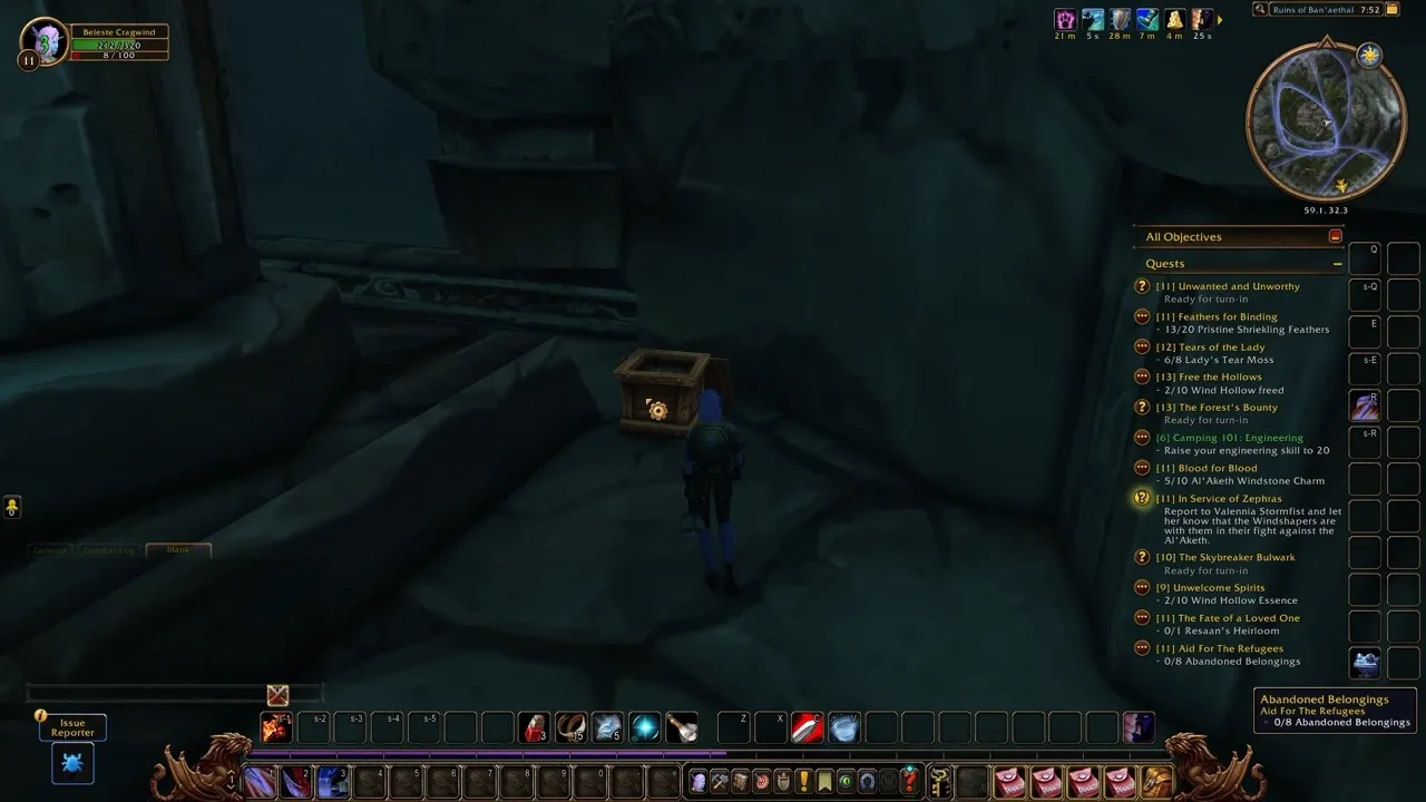 Abandoned Belongings in the Ruins of Ban’aethal, a screenshot from the World of Warcraft: Forever beta