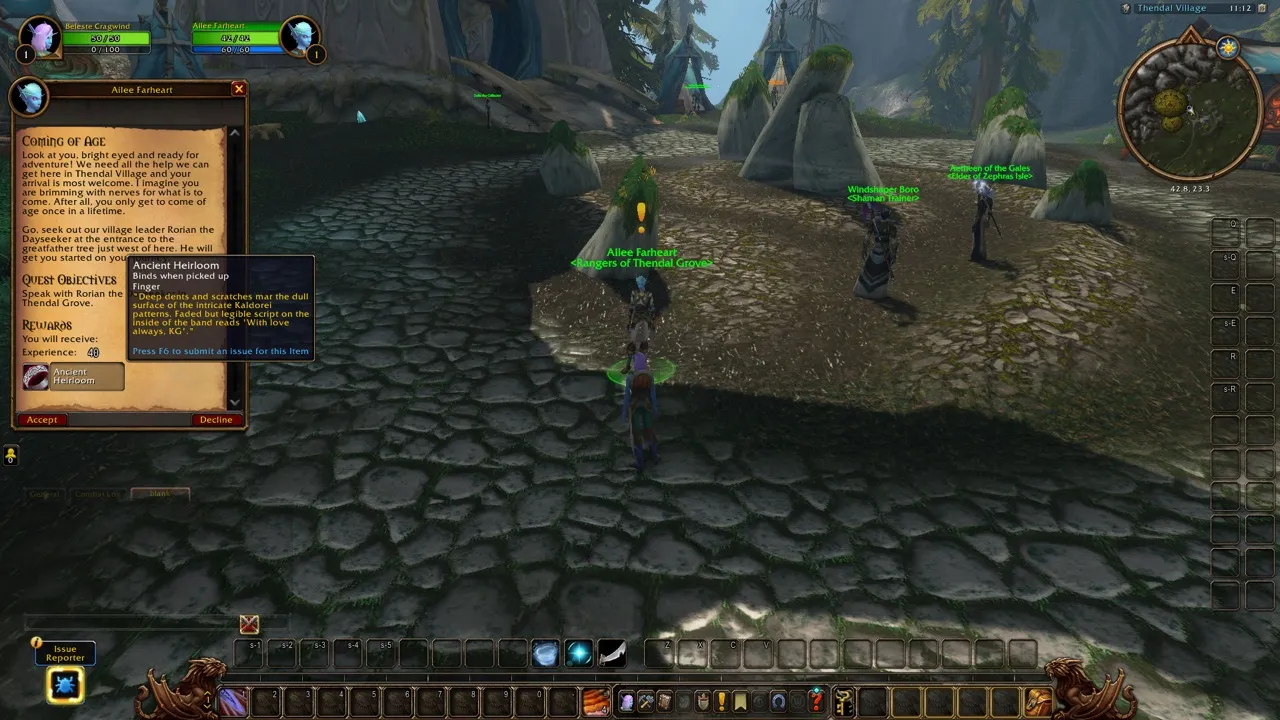 Coming of Age with the Ancient Heirloom ring as reward, a screenshot from the World of Warcraft: Forever beta