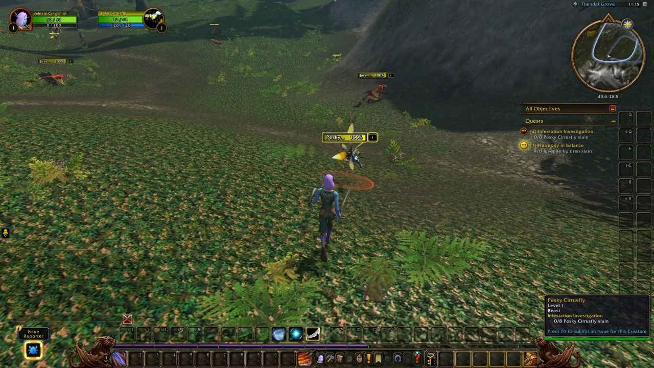 A Pesky Cirrusfly in Thendal Grove, a screenshot from the World of Warcraft: Forever beta