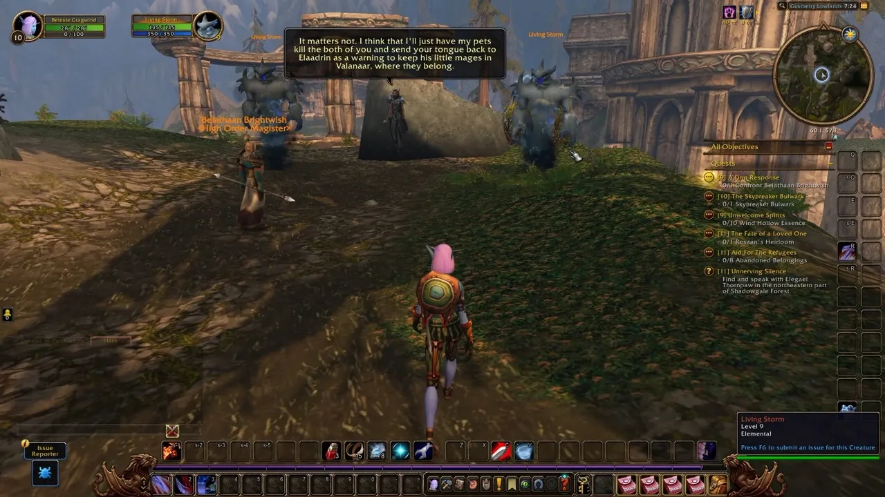 Belathaan Brightwish meets the Al’Aketh in A Firm Response, a screenshot from the World of Warcraft: Forever beta