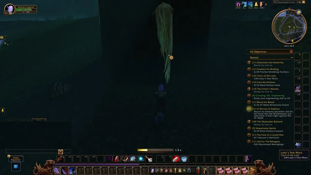 Lady’s Tear Moss on a tree, a screenshot from the World of Warcraft: Forever beta