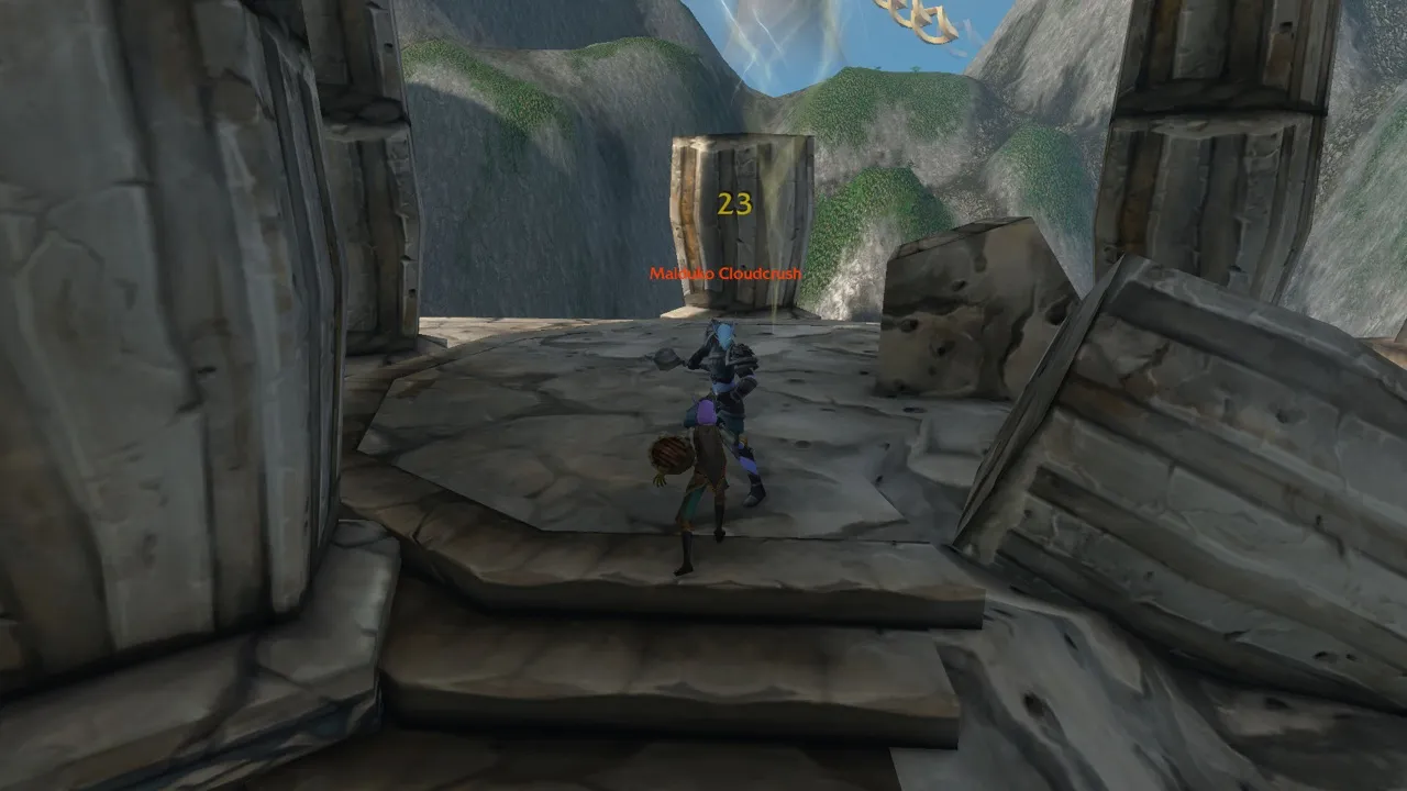 Malduko Cloudcrash in the ruins, a screenshot from the World of Warcraft: Forever beta