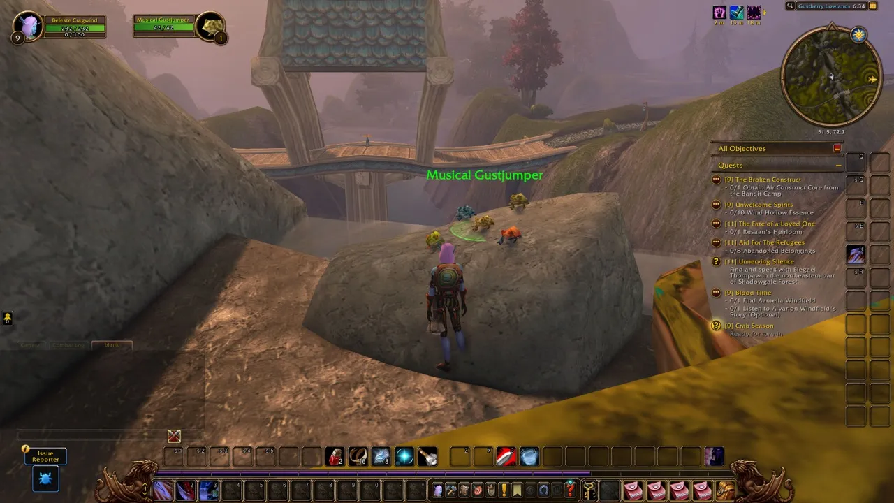 Musical Gustjumpers on the rock at 51.5 72.3, a screenshot from the World of Warcraft: Forever beta