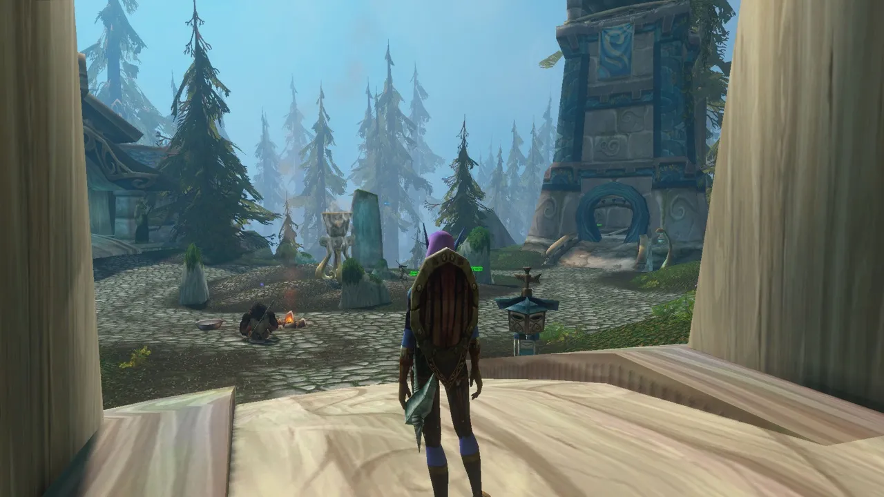 The square of Shen’dar Village, a screenshot from the World of Warcraft: Forever beta