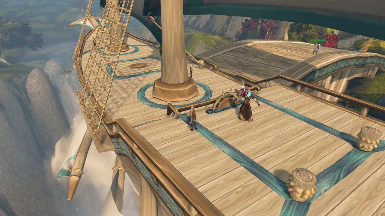 On the deck of a skyship, a screenshot from the World of Warcraft: Forever beta