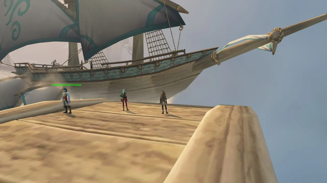 A skyship at the dock of Valanaar, a screenshot from the World of Warcraft: Forever beta