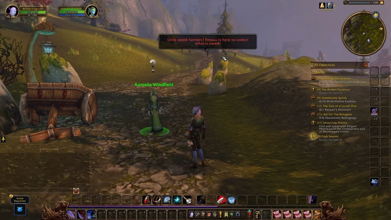 Aamelia Windfield and the bandits during Standing Our Ground, a screenshot from the World of Warcraft: Forever beta