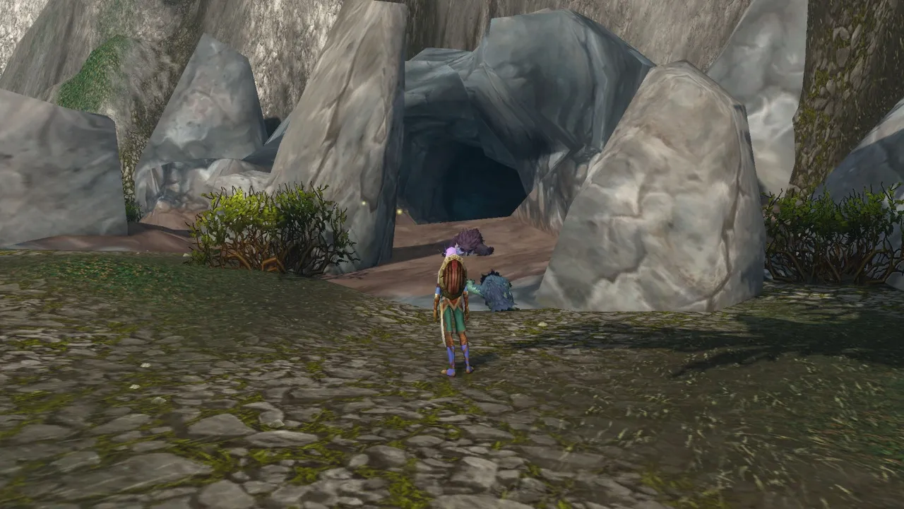 Inside the bear cave near Thendal Village, a screenshot from the World of Warcraft: Forever beta