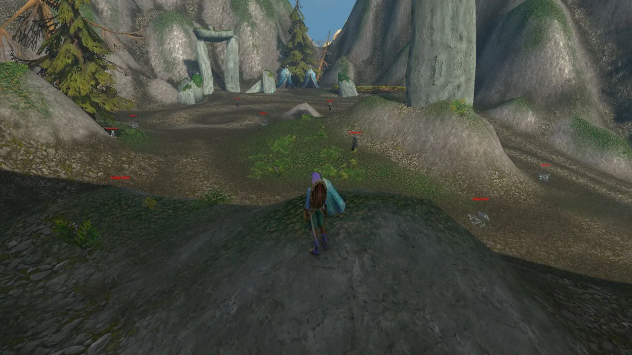 The Thendal Standing Stones in the valley north of the village, a screenshot from the World of Warcraft: Forever beta