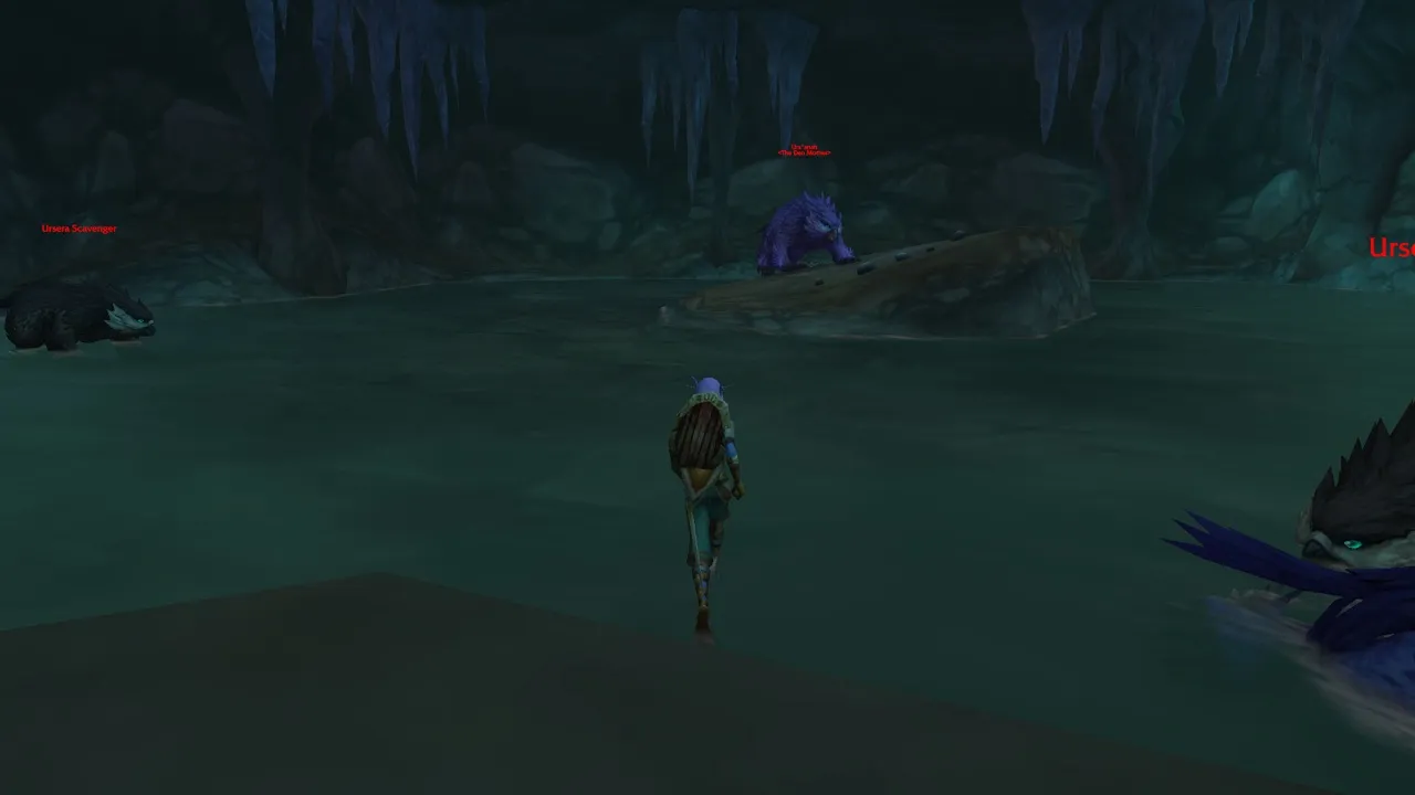 Urs’anah in the big chamber of the cave, a screenshot from the World of Warcraft: Forever beta