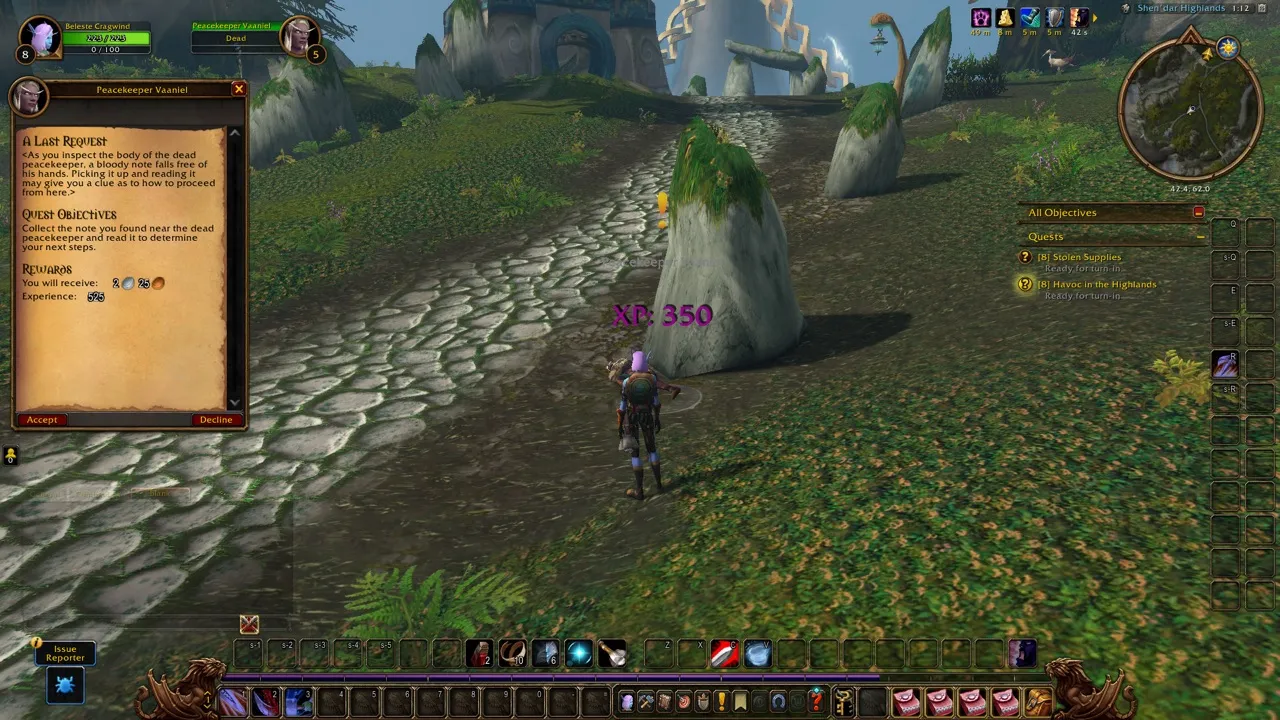 Peacekeeper Vaaniel at the western watchtower, a screenshot from the World of Warcraft: Forever beta
