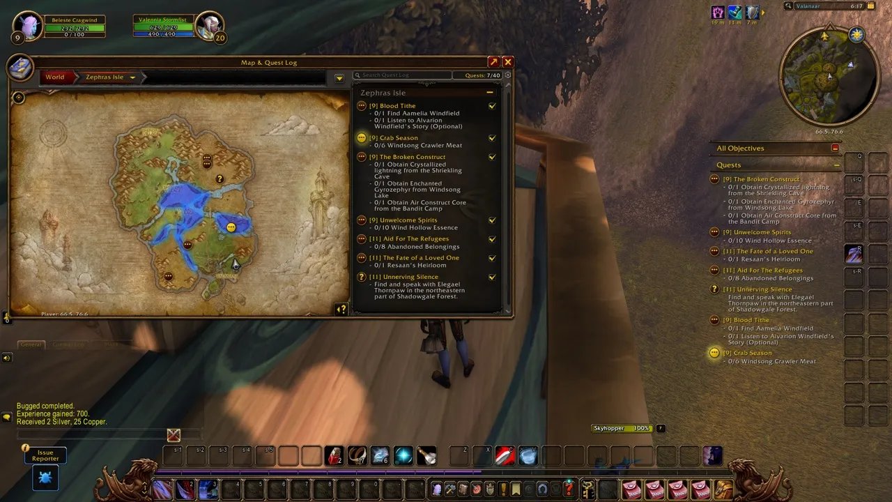 The map of Zephras Isle with the quests around Valanaar, a screenshot from the World of Warcraft: Forever beta