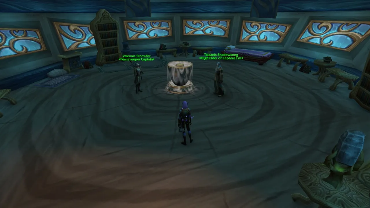 Valennia Stormfist and Talanis Shadowsong at the top of the tree house, a screenshot from the World of Warcraft: Forever beta