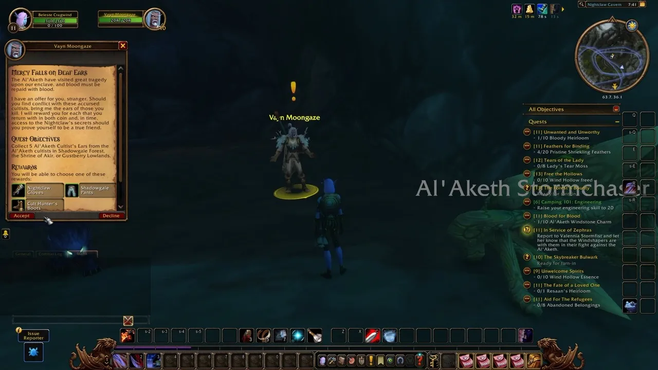 Vayn Moongaze near the Nightclaw Cavern, a screenshot from the World of Warcraft: Forever beta
