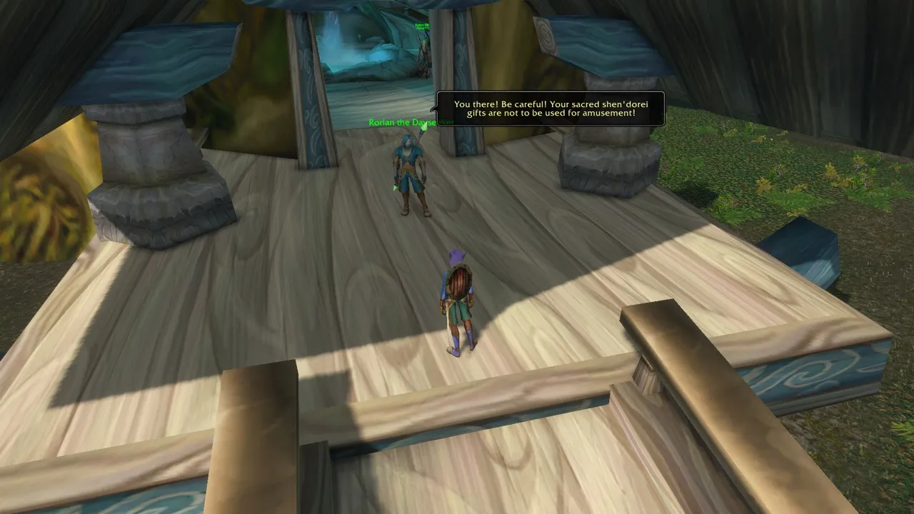 Landing after Walk on Air at the foot of the watchtower, a screenshot from the World of Warcraft: Forever beta