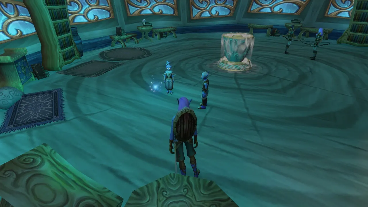 A wisp in the hall of a tree house in Thendal Village, a screenshot from the World of Warcraft: Forever beta