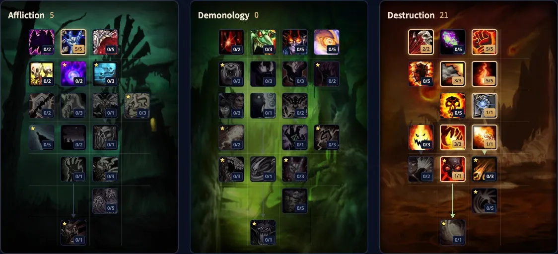 De Destruction Warlock-build voor level 30 in onze talentcalculator
