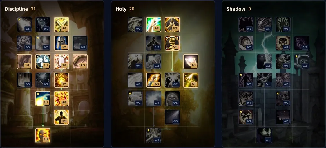 De Discipline Priest-build 31/20/0 in onze talentcalculator