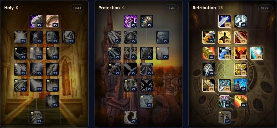 La build Talented del Retribution Paladin nel nostro calcolatore di talenti
