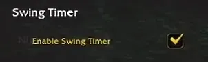 The option Enable Swing Timer, ticked, a screenshot of World of Warcraft: Forever