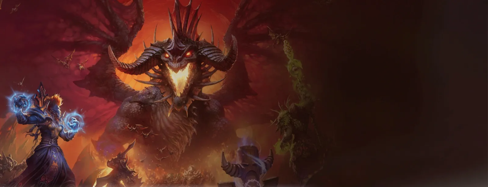 Artwork ufficiale di World of Warcraft Classic con Onyxia e un mago in primo piano