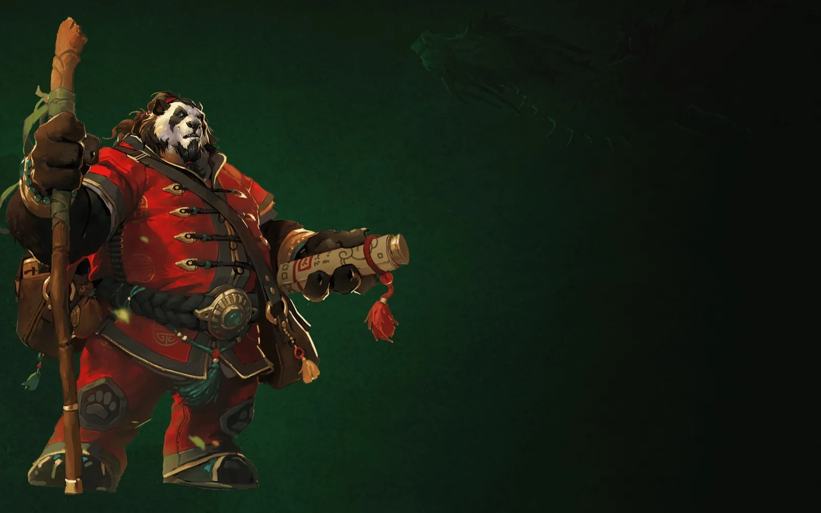Art officiel de Mists of Pandaria Classic montrant un Pandaren avec un bâton et un parchemin