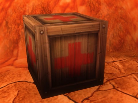 The First Aid Kit, a wooden crate with a red cross