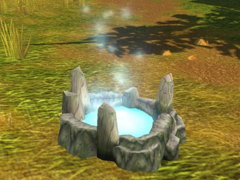 The Mana Well, a small stone well with glowing water