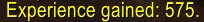 The chat line Experience gained: 575, a screenshot from the beta of World of Warcraft: Forever